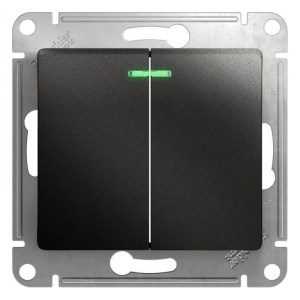 Выключатель двухклавишный Systeme Electric Glossa 10A 250V с подсветкой антрацит GSL000753