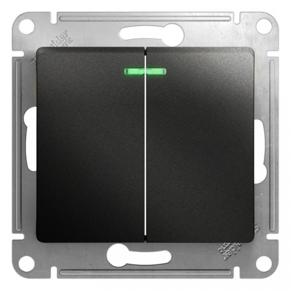 Выключатель двухклавишный Systeme Electric Glossa 10A 250V с подсветкой антрацит GSL000753 Выключатель двухклавишный Systeme Electric Glossa 10A 250V с подсветкой антрацит GSL000753