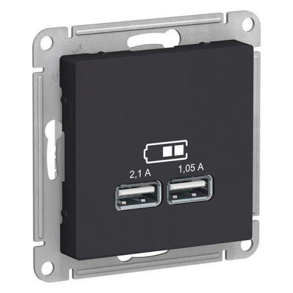 Розетка 2хUSB Systeme Electric AtlasDesign Type A+A карбон ATN001033 Розетка 2хUSB Systeme Electric AtlasDesign Type A+A карбон ATN001033