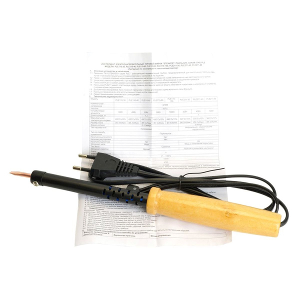 Паяльник с деревянной ручкой 40W, нихромовый нагреватель, долговечное жало, 230В, Stekker PLE110-40 49984