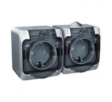 Розетка двойная 2К+З Systeme Electric Этюд 16A 250V со шторками серая PA16-244C