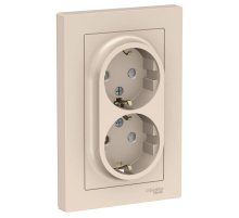 Розетка двойная 2К+З Systeme Electric AtlasDesign 16A 250V со шторками бежевая ATN000226