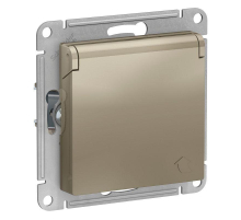 Розетка 2К+З Systeme Electric AtlasDesign 16A 250V со шторками и крышкой шампань ATN000546