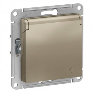 Розетка 2К+З Systeme Electric AtlasDesign 16A 250V со шторками и крышкой шампань ATN000546