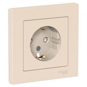 Розетка 2К+З Systeme Electric AtlasDesign 16A 250V со шторками бежевая ATN000244