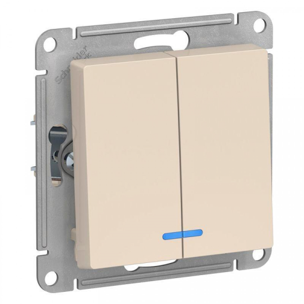 Выключатель двухклавишный Systeme Electric AtlasDesign 10A 250V с подсветкой бежевый ATN000253 Выключатель двухклавишный Systeme Electric AtlasDesign 10A 250V с подсветкой бежевый ATN000253