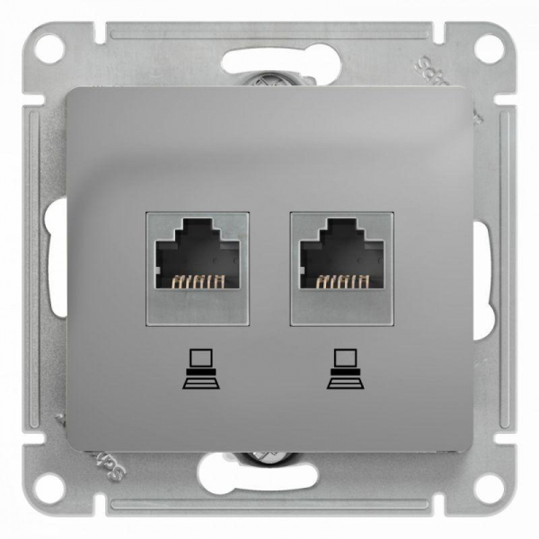 Розетка компьютерная двойная RJ45 Systeme Electric Glossa 5e кат UTP алюминий GSL000385KK Розетка компьютерная двойная RJ45 Systeme Electric Glossa 5e кат UTP алюминий GSL000385KK