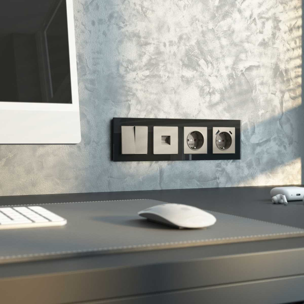 Розетка с заземлением, шторками и USB тип A+C (дымчатый) W1271704/ a069465