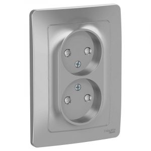 Розетка двойная 2К Systeme Electric Blanca 16A 250V со шторками алюминий BLNRS000123