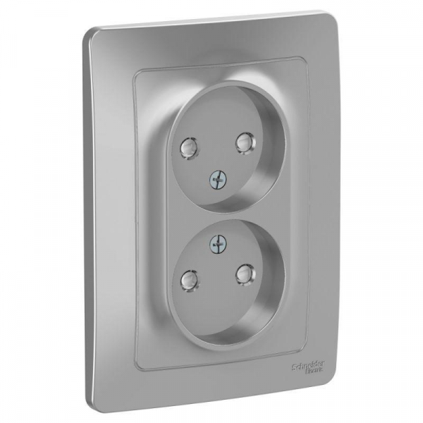 Розетка двойная 2К Systeme Electric Blanca 16A 250V со шторками алюминий BLNRS000123 Розетка двойная 2К Systeme Electric Blanca 16A 250V со шторками алюминий BLNRS000123