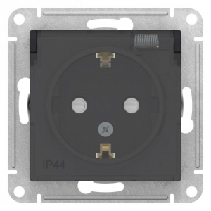 Розетка 2К+З Systeme Electric AtlasDesign 16A 250V со шторками и крышкой карбон ATN441046