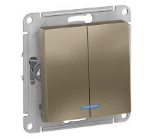 Выключатель двухклавишный Systeme Electric AtlasDesign 10A 250V с подсветкой шампань ATN000553 Выключатель двухклавишный Systeme Electric AtlasDesign 10A 250V с подсветкой шампань ATN000553