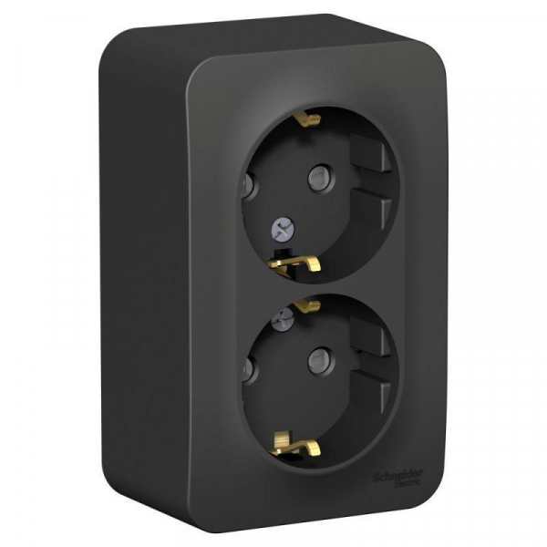 Розетка двойная 2К+З Systeme Electric Blanca 16A 250V со шторками антрацит BLNRA011206 Розетка двойная 2К+З Systeme Electric Blanca 16A 250V со шторками антрацит BLNRA011206