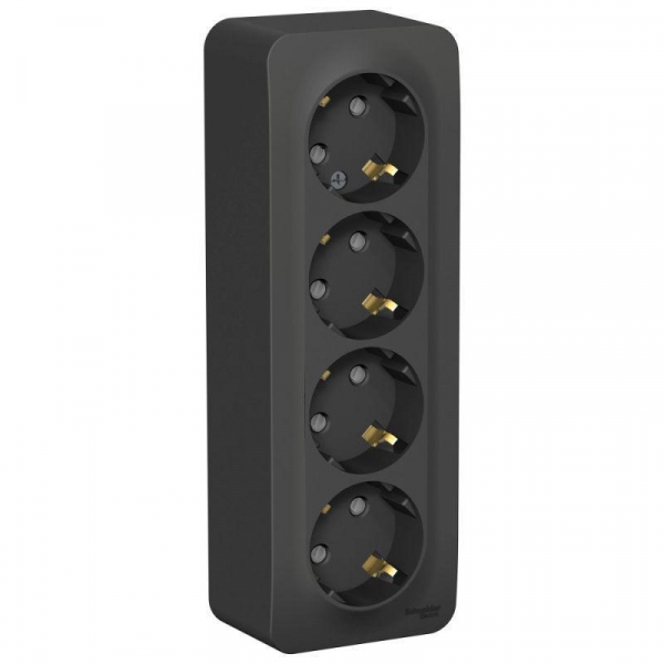 Розетка четырехместная 2К+З Systeme Electric Blanca 16A 250V со шторками антрацит BLNRA011416 Розетка четырехместная 2К+З Systeme Electric Blanca 16A 250V со шторками антрацит BLNRA011416