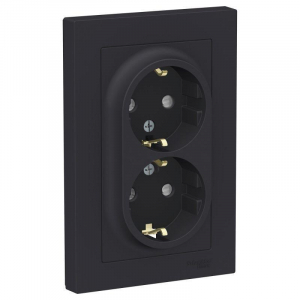 Розетка двойная 2К+З Systeme Electric AtlasDesign 16A 250V со шторками карбон ATN001026
