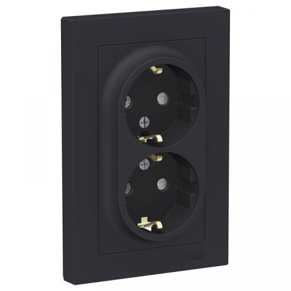 Розетка двойная 2К+З Systeme Electric AtlasDesign 16A 250V со шторками карбон ATN001026 Розетка двойная 2К+З Systeme Electric AtlasDesign 16A 250V со шторками карбон ATN001026