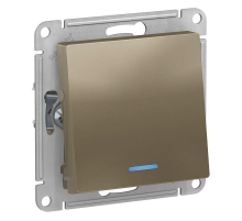 Переключатель одноклавишный проходной Systeme Electric AtlasDesign 10A 250V с подсветкой шампань ATN000563