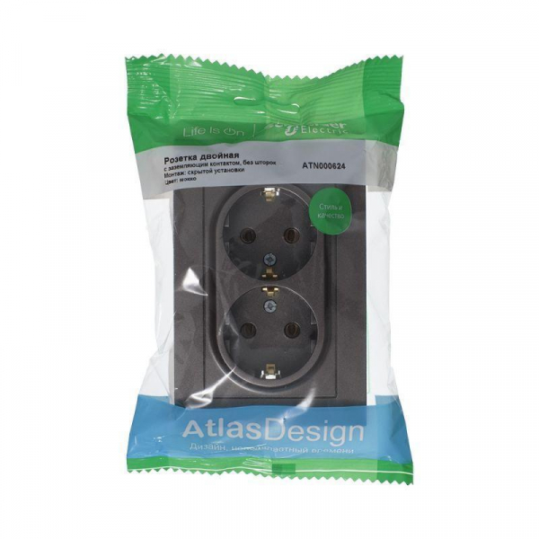 Розетка двойная 2К+З Systeme Electric AtlasDesign 16A 250V мокко ATN000624 Розетка двойная 2К+З Systeme Electric AtlasDesign 16A 250V мокко ATN000624
