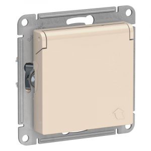 Розетка 2К+З Systeme Electric AtlasDesign 16A 250V со шторками и крышкой бежевая ATN000246