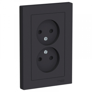 Розетка двойная 2К Systeme Electric AtlasDesign 16A 250V со шторками карбон ATN001022