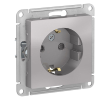 Розетка 2К+З Systeme Electric AtlasDesign 16A 250V со шторками алюминий ATN000345