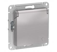 Розетка 2К+З Systeme Electric AtlasDesign 16A 250V со шторками и крышкой алюминий ATN000346