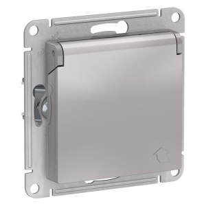 Розетка 2К+З Systeme Electric AtlasDesign 16A 250V со шторками и крышкой алюминий ATN000346