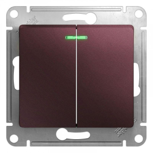Выключатель двухклавишный Systeme Electric Glossa 10A 250V с подсветкой баклажановый GSL001153