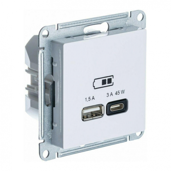 Розетка 2хUSB Systeme Electric AtlasDesign тип A+C белый ATN000129 Розетка 2хUSB Systeme Electric AtlasDesign тип A+C белый ATN000129