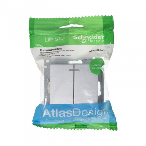 Выключатель двухклавишный Systeme Electric AtlasDesign 10A 250V с подсветкой алюминий ATN000353