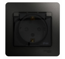 Розетка 2К+З Systeme Electric Glossa 16A 250V со шторками и крышкой антрацит GSL000748
