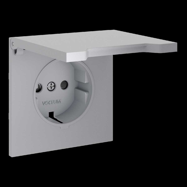 Накладка для розетки с заземлением, защитными шторками и крышкой, S70 (серый) Voltum VLS000816