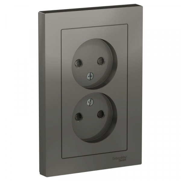 Розетка двойная 2К Systeme Electric AtlasDesign 16A 250V со шторками сталь ATN000922