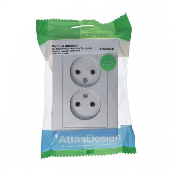 Розетка двойная 2К Systeme Electric AtlasDesign 16A 250V алюминий ATN000320 Розетка двойная 2К Systeme Electric AtlasDesign 16A 250V алюминий ATN000320