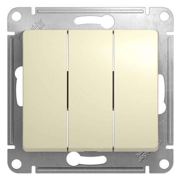 Выключатель трехклавишный Systeme Electric Glossa 10A 250V бежевый GSL000231 Выключатель трехклавишный Systeme Electric Glossa 10A 250V бежевый GSL000231