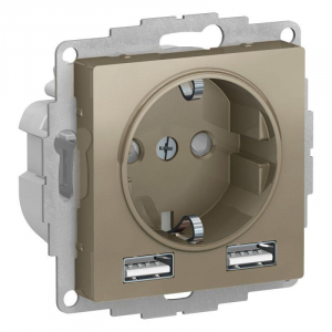 Розетка 2К+3/2хUSB Systeme Electric AtlasDesign 16A 250V Type A+A шампань ATN000530