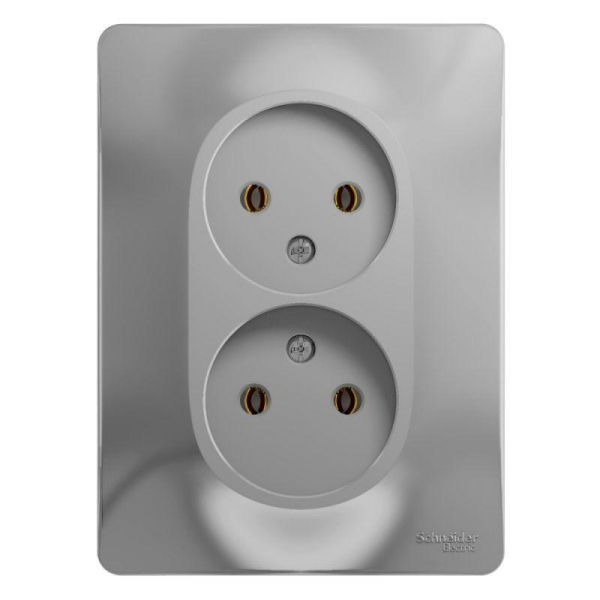 Розетка двойная 2К Systeme Electric Glossa 16A 250V алюминий GSL000320 Розетка двойная 2К Systeme Electric Glossa 16A 250V алюминий GSL000320