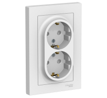 Розетка двойная 2К+З Systeme Electric AtlasDesign 16A 250V со шторками белая ATN000126