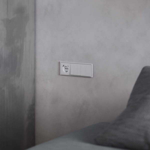 Накладка для розетки с заземлением и защитными шторками, с USB A+C, S70 (серый) Voltum VLS001016