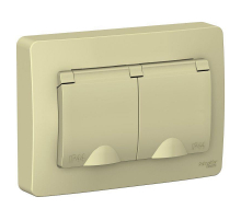 Розетка двойная 2К+З Systeme Electric Blanca 16A 250V со шторками и крышкой бежевая BLNRS441127