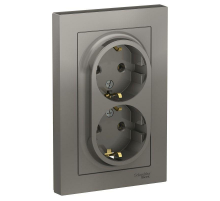 Розетка двойная 2К+З Systeme Electric AtlasDesign 16A 250V сталь ATN000924