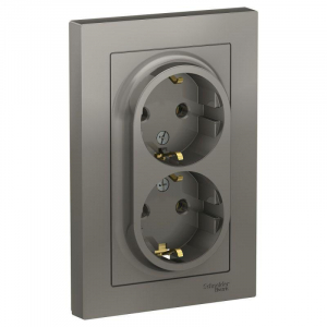 Розетка двойная 2К+З Systeme Electric AtlasDesign 16A 250V сталь ATN000924