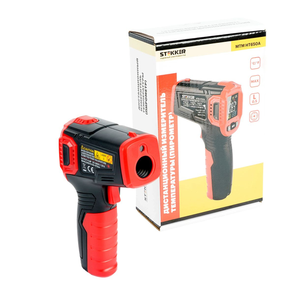 Дистанционный измеритель температуры (пирометр), 2 батареи тип ААА 1,5В, черный/красный MTM HT650A 49998
