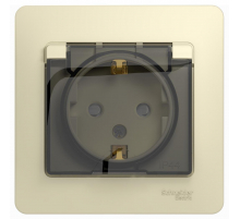 Розетка 2К+З Systeme Electric Glossa 16A 250V со шторками и крышкой бежевая GSL000248