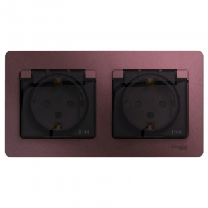 Розетка двойная 2К+З Systeme Electric Glossa 16A 250V со шторками баклажановая GSL001147
