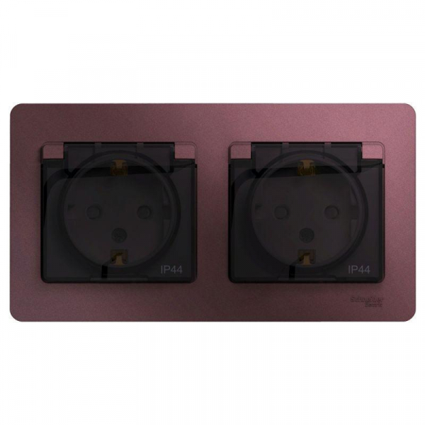 Розетка двойная 2К+З Systeme Electric Glossa 16A 250V со шторками баклажановая GSL001147