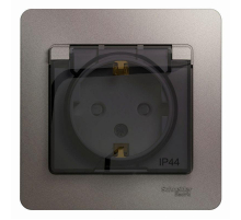 Розетка 2К+З Systeme Electric Glossa 16A 250V со шторками и крышкой платина GSL001248