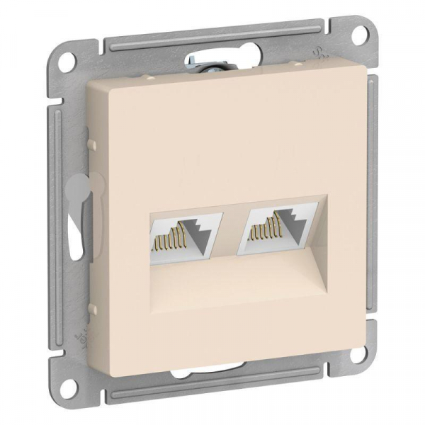 Розетка компьютерная двойная RJ45 Systeme Electric AtlasDesign 5e кат UTP бежевая ATN000285