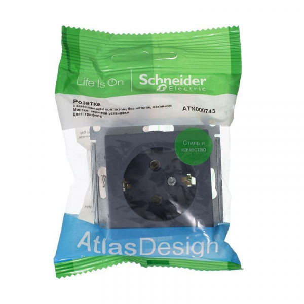 Розетка 2К+З Systeme Electric AtlasDesign 16A 250V грифель ATN000743 Розетка 2К+З Systeme Electric AtlasDesign 16A 250V грифель ATN000743