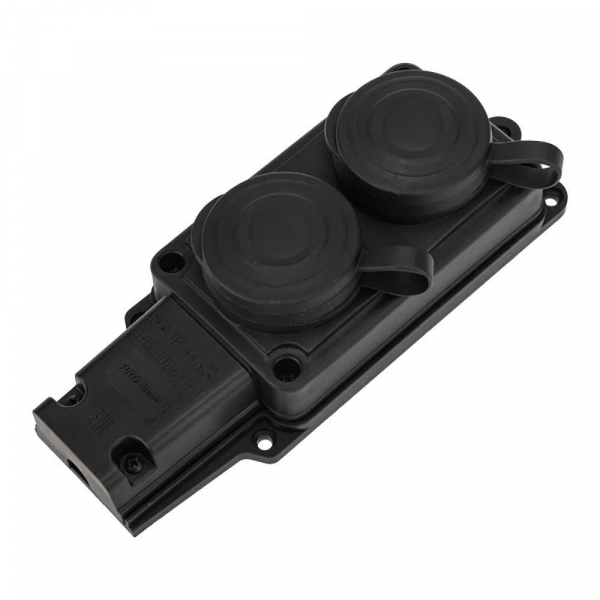Колодка каучуковая 2 гнезда с крышкой черная, с/з, 16А, IP44, PROconnect 111-112-4